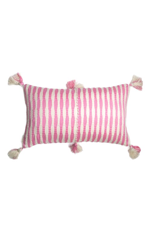 Archive New York Antigua Classic Striped Handwoven Cotton Throw Pillow in Bubblegum Pink And Ivory  product