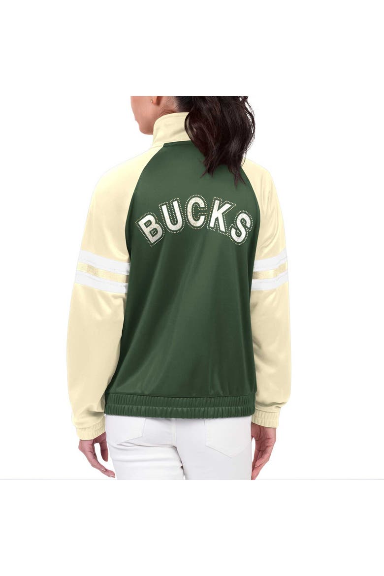 Women's G-III 4Her by Carl Banks Hunter Green Milwaukee Bucks Main Player Raglan Rhinestone Full-Zip Track Jacket, Alternate, color, Hunter Green