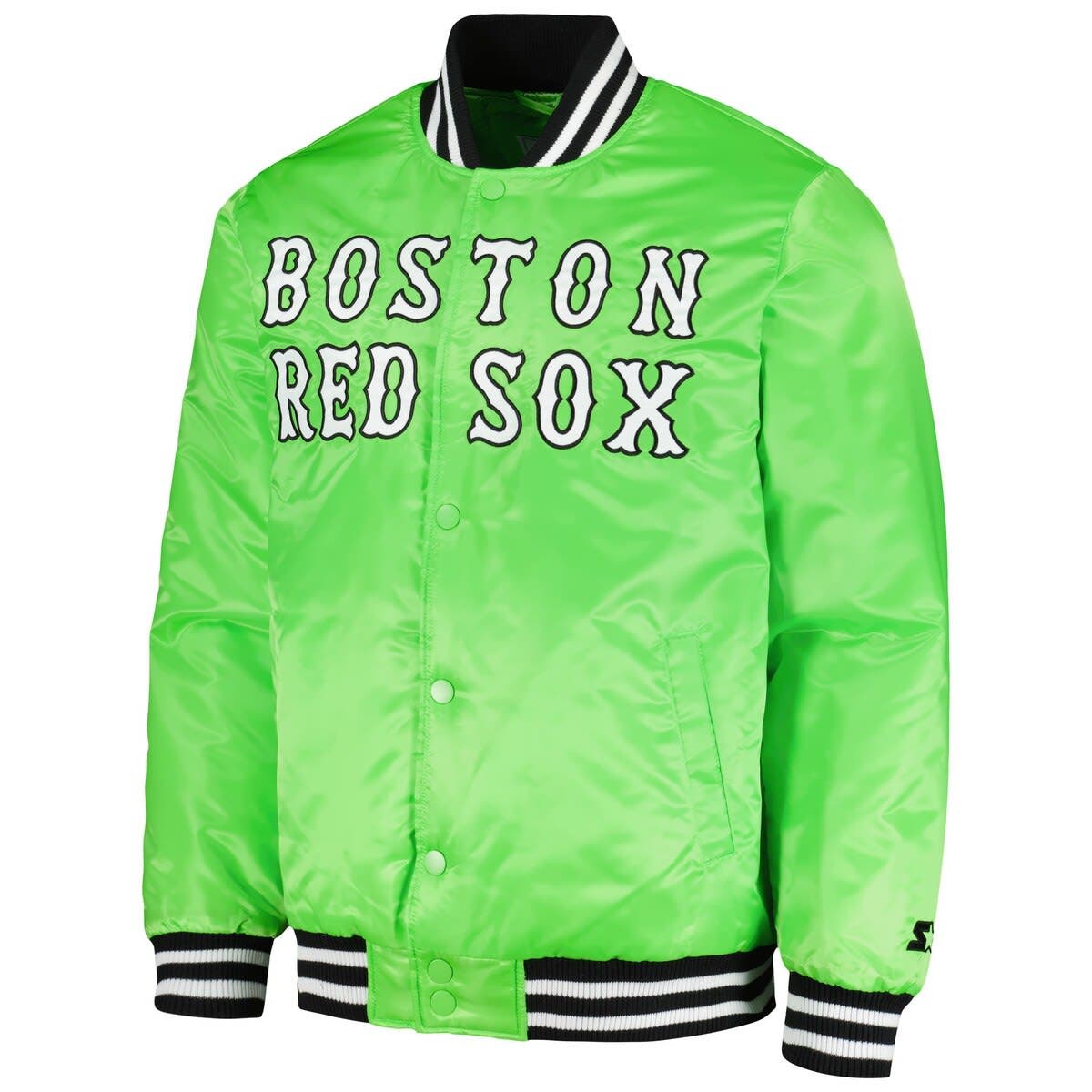 Men's Starter Neon Green Boston Red Sox Cross Bronx Fashion Satin