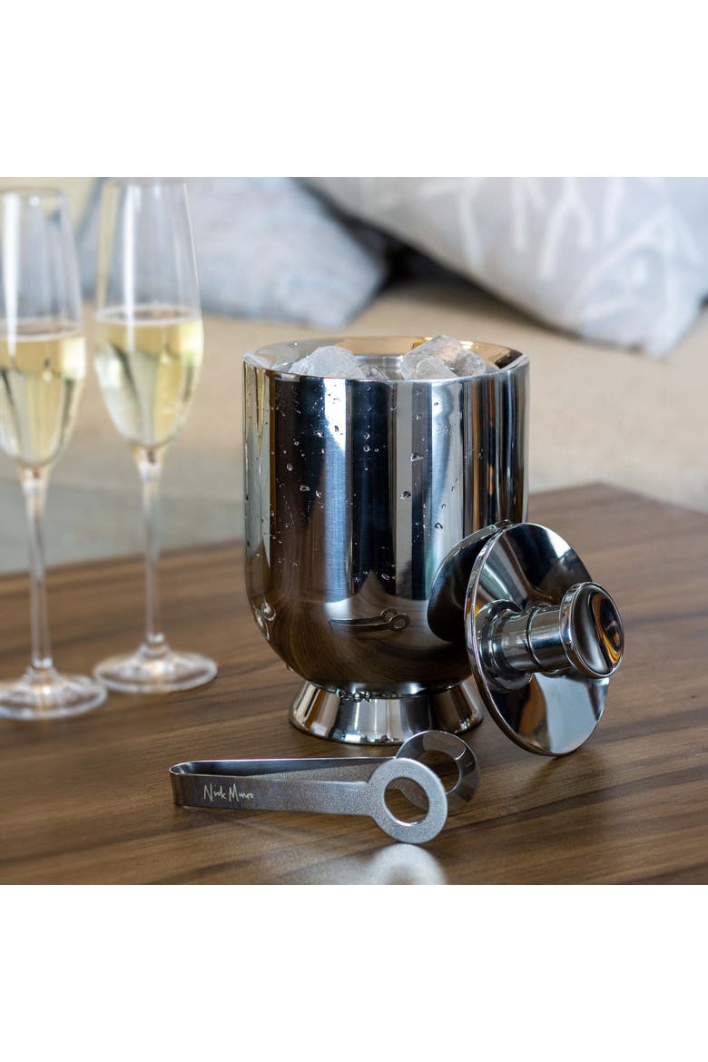 Trombone Ice Bucket & Tongs, Alternate, color, Silver