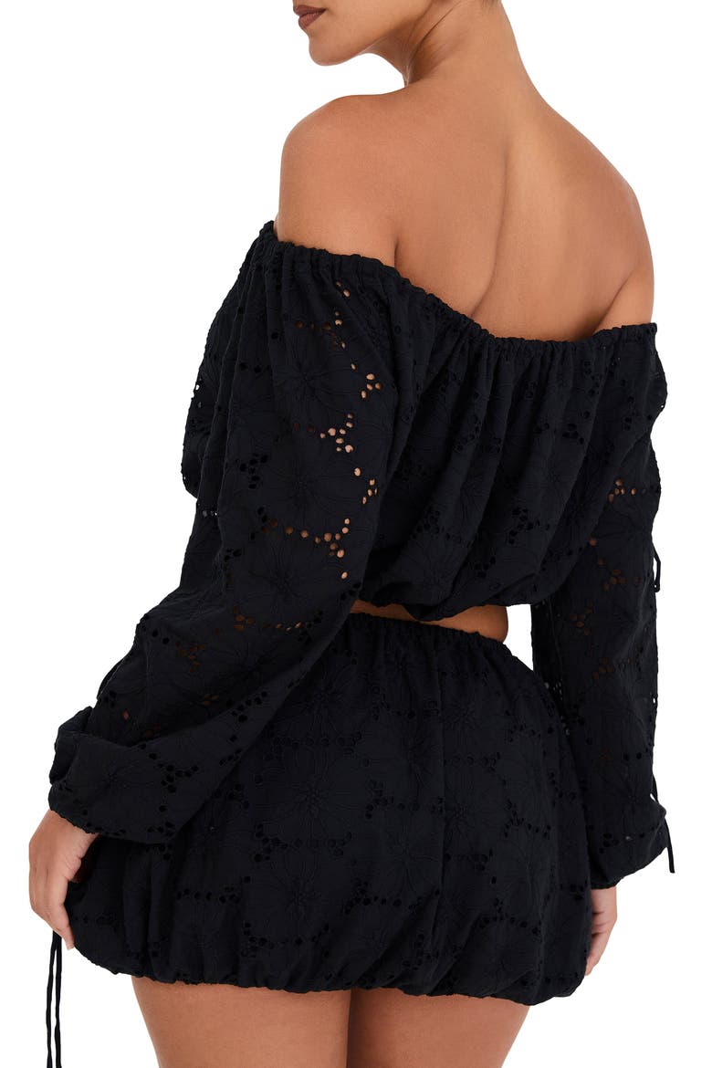 Off the Shoulder Cotton Eyelet Crop Top, Alternate, color, BLACK