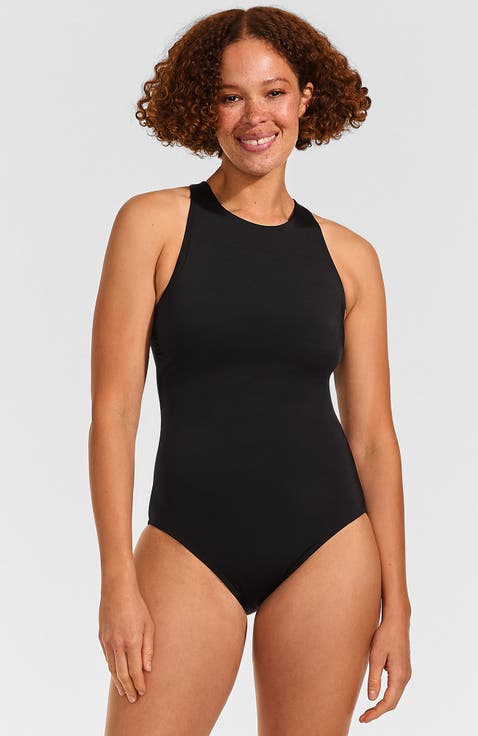 D-Cup Tugless High Neck Portrait Back One Piece Swimsuit