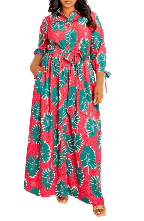 Mixed Print Maxi Shirtdress (Plus)