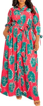 BUXOM COUTURE Mixed Print Maxi Shirtdress