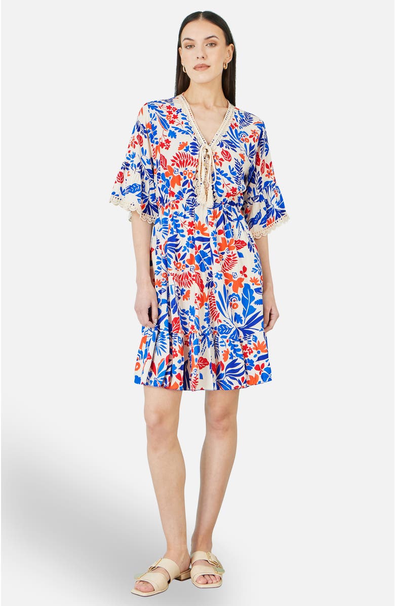 Yumi Leaf Print Tunic Dress, Alternate, color, Multi