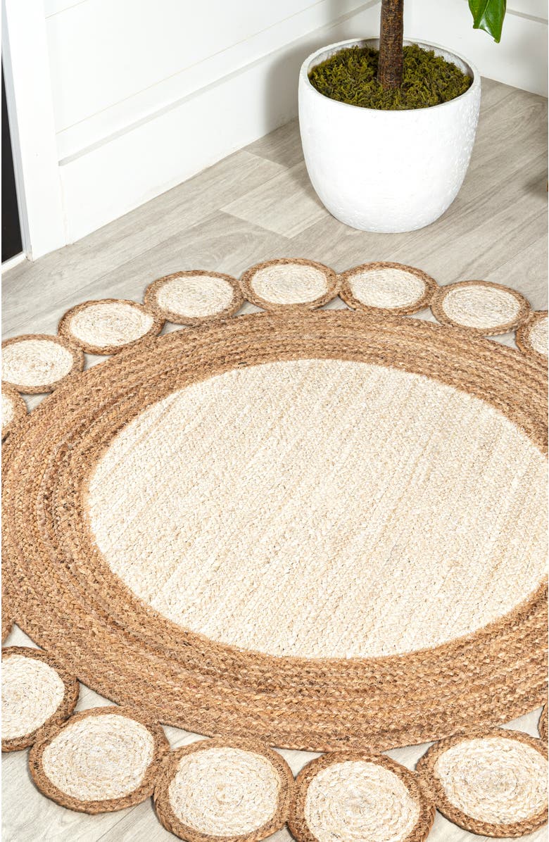 JONATHAN Y Skye Two-Tone Jute Circle Border Round Area Rug, Alternate, color, Cream/Natural