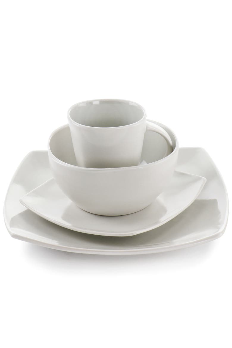 Bright Shell 16 Piece Square Stoneware Dinnerware Set, Alternate, color, White
