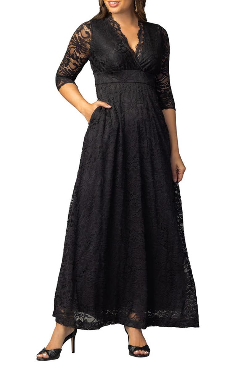 Kiyonna Maria Lace Evening Gown, Main, color, Onyx