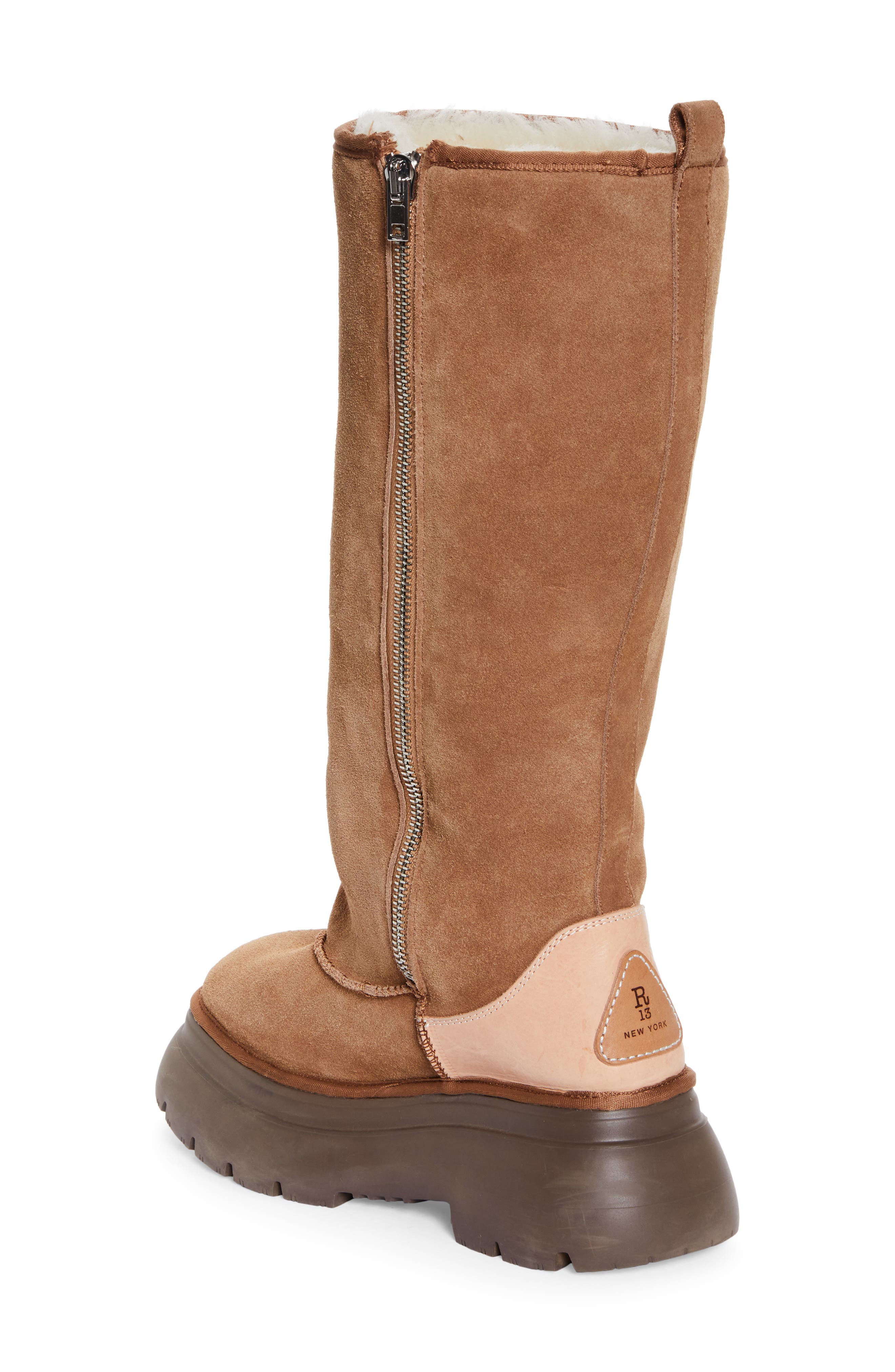 R13 Chunky Sole Tall Genuine Shearling Boot, Alternate, color, 