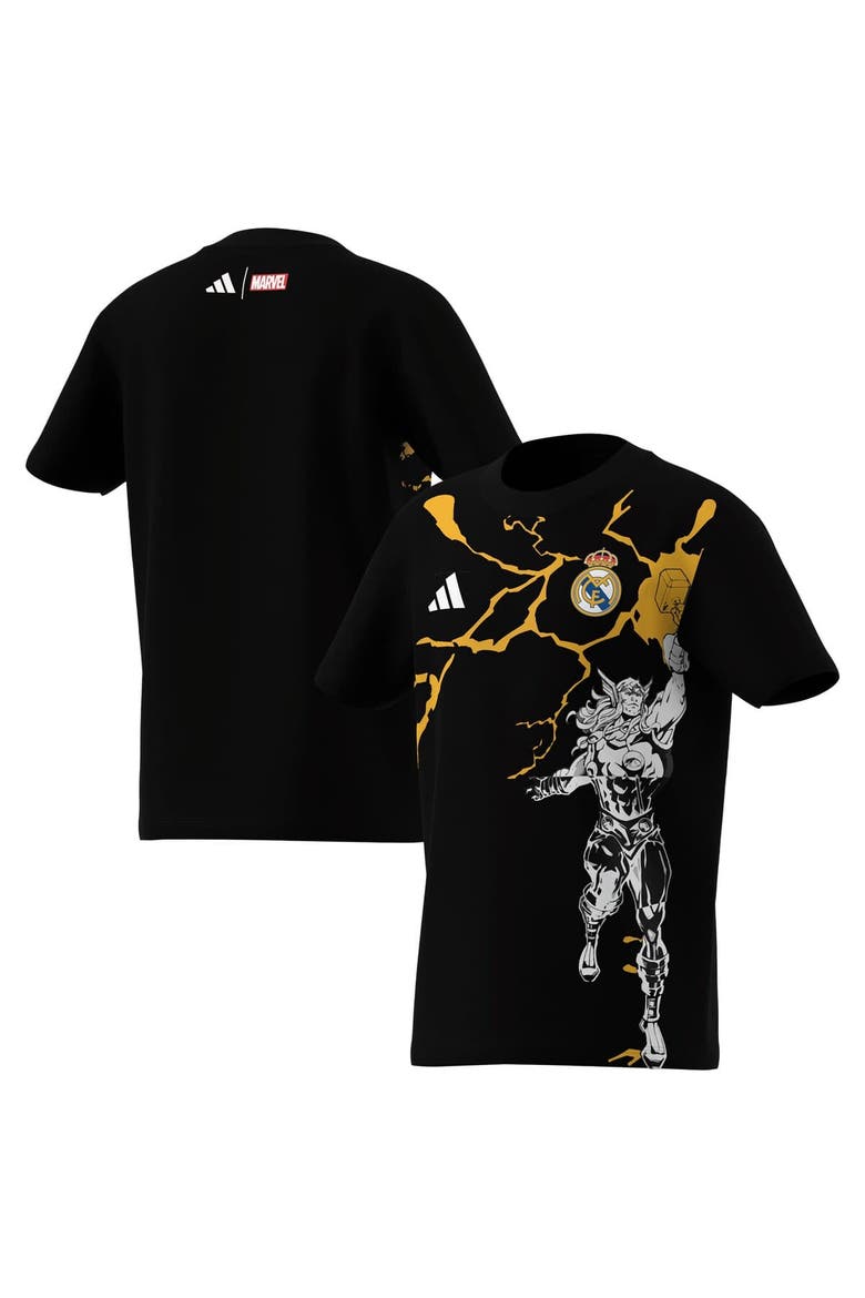 Youth adidas  Black Real Madrid x Marvel Graphic T-Shirt, Main, color, Black