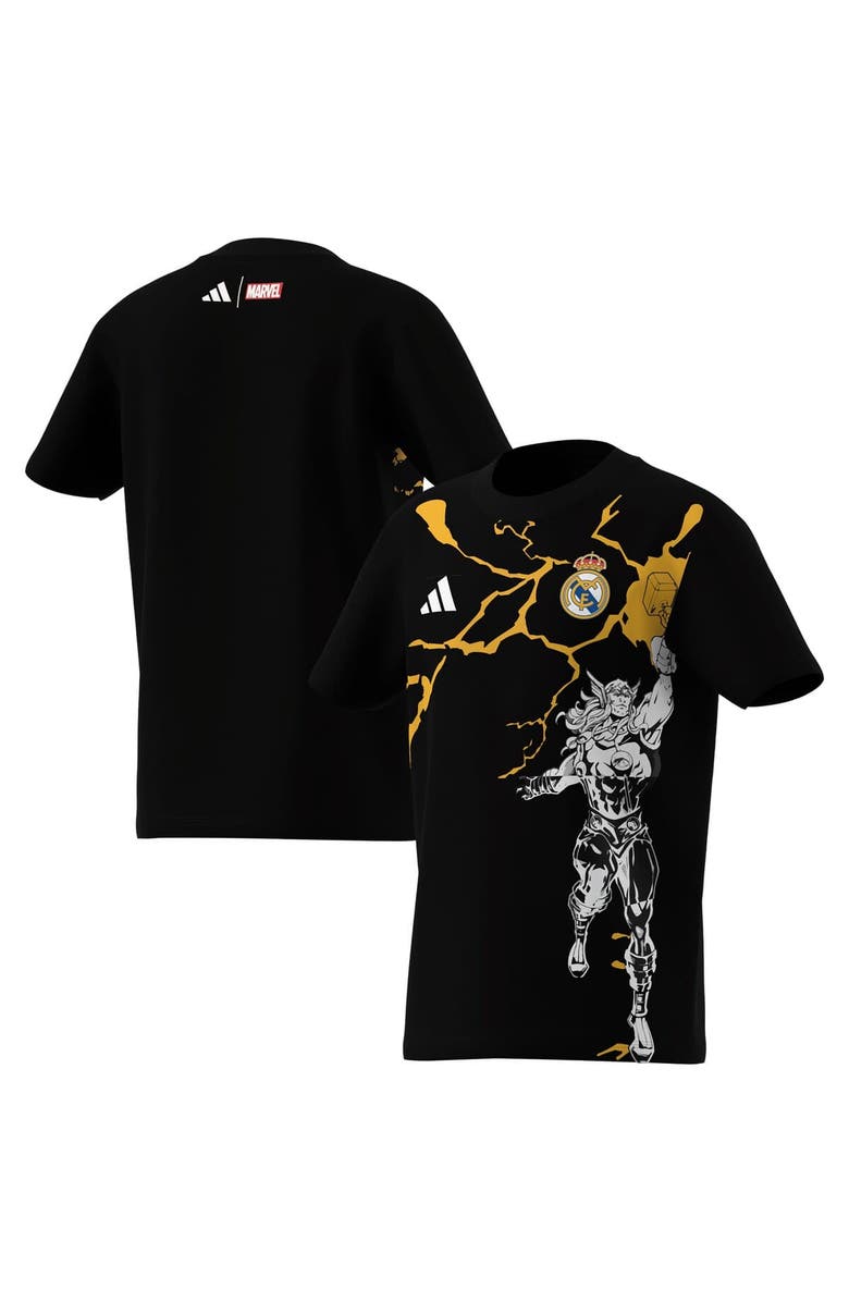adidas Youth adidas  Black Real Madrid x Marvel Graphic T-Shirt, Main, color, Black