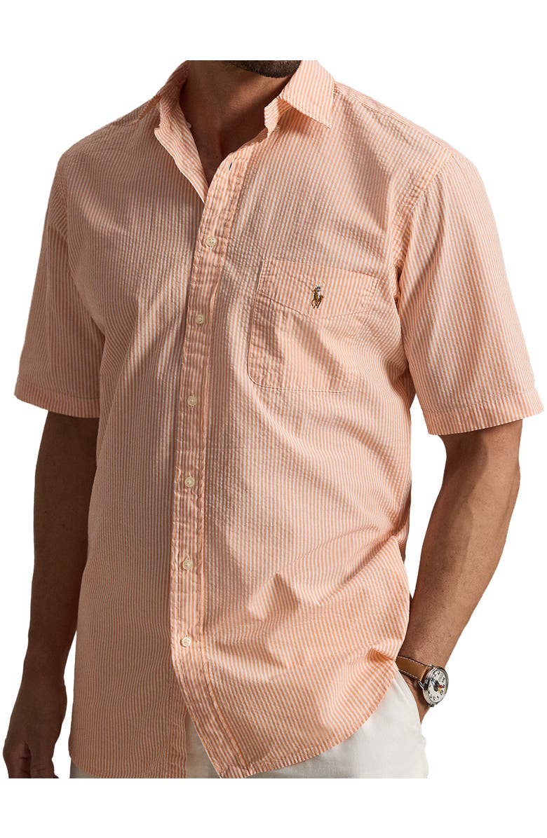 Polo Ralph Lauren Big & Tall Seersucker Stripe Sport Shirt, Alternate, color, Clc Peach And White