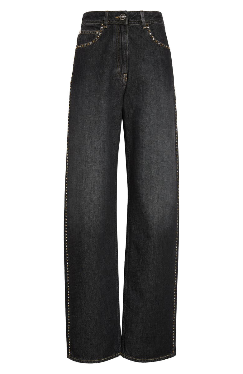 Versace Studded Straight Leg Jeans, Main, color, Black