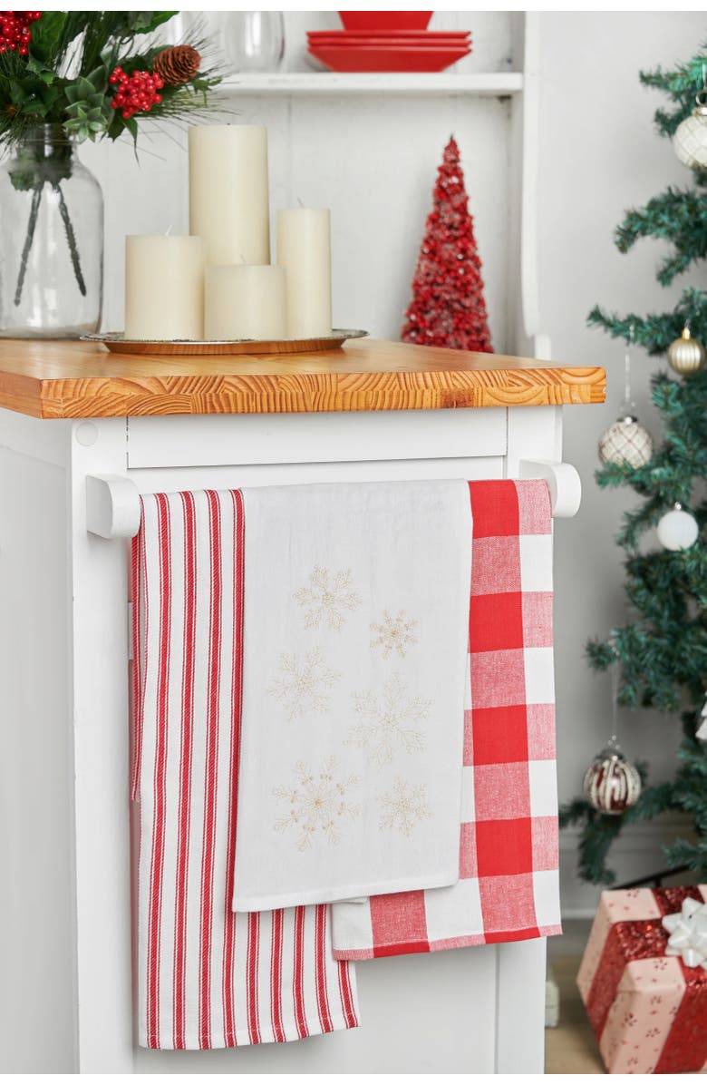 C&F Home Sparkling Gold Snowflakes 100% Cotton Embroidered Flour Sack Christmas Dishtowel, Alternate, color, White