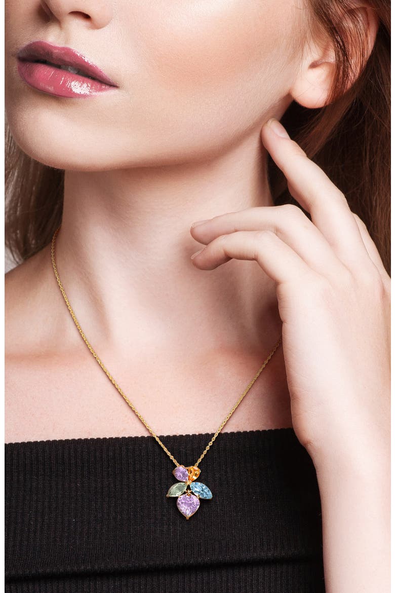 Semiprecious Stone Cluster Pendant Necklace, Alternate, color, GOLD MULTI
