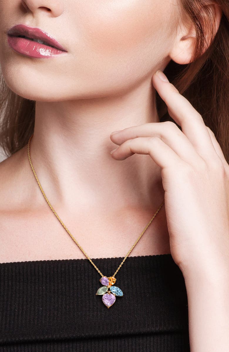 DELMAR Semiprecious Stone Cluster Pendant Necklace, Alternate, color, Gold Multi