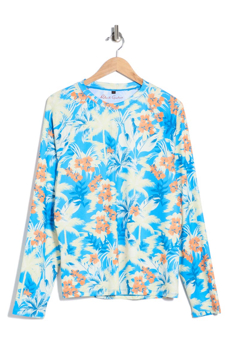 Long Sleeve Rashguard Shirt, Alternate, color, TROPICAL FOREST-AZURE BLUE