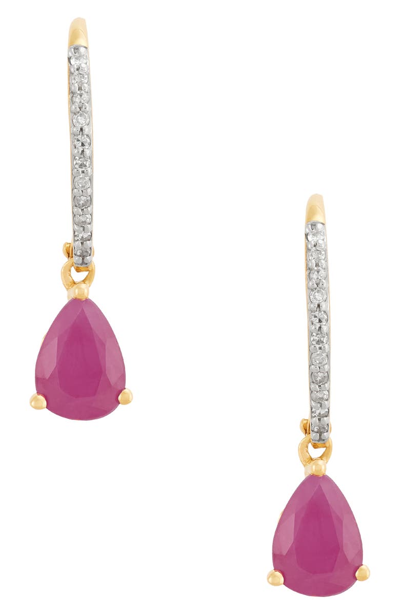 Frankie & Zoe 10K Yellow Gold Diamond & Ruby Drop Earrings, Alternate, color, Yellow Gold