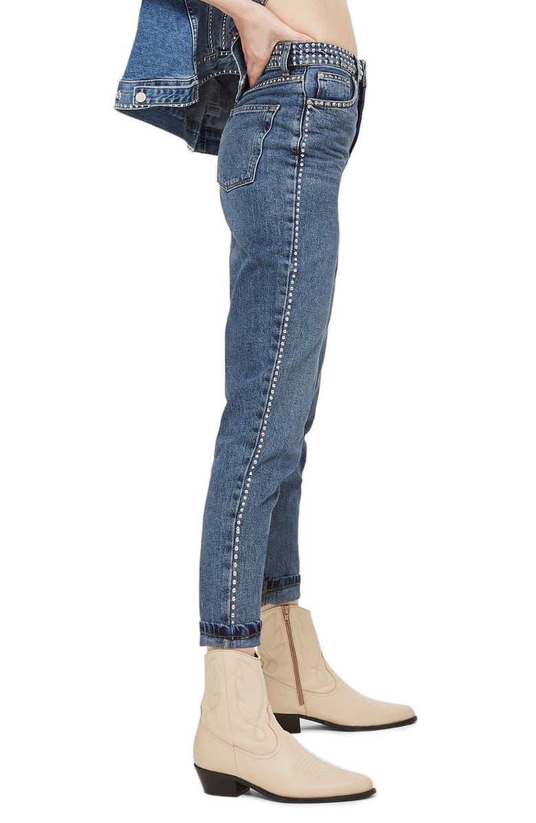 Topshop Mid Denim Studded Mom Jeans, Alternate, color, 