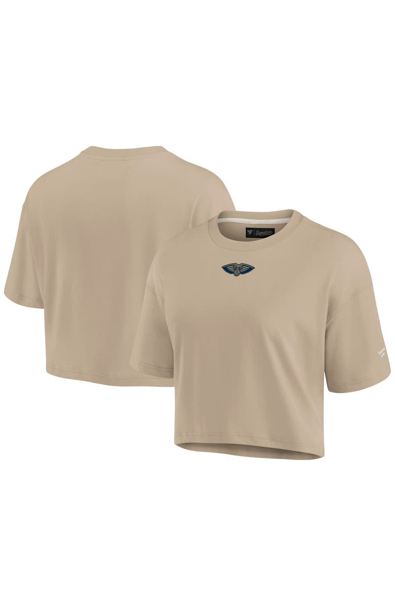 Fanatics Signature Women's Fanatics Khaki New Orleans Pelicans Elements Super Soft Boxy Cropped T-Shirt, Main, color, Khaki