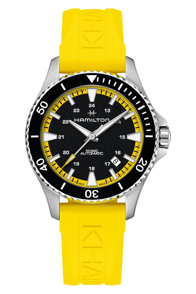 Khaki Scuba Automatic Rubber Strap Watch, 40mm, Main, color, BLACK