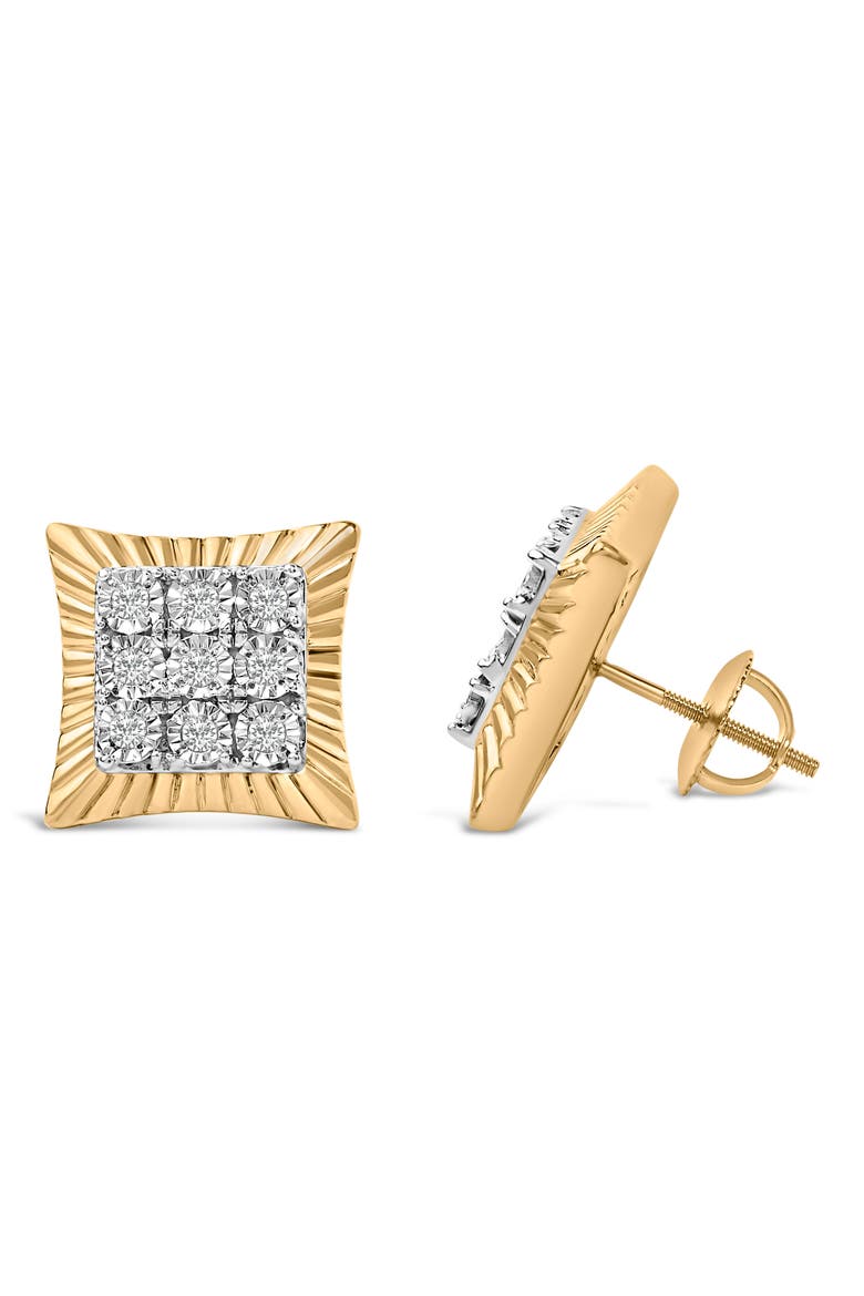 10K Yellow Gold Plated Silver 1/4 Cttw Diamond Textured Halo Stud Earrings, Alternate, color, Yellow