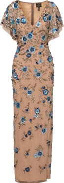Adrianna Papell Beaded Mesh Column Gown