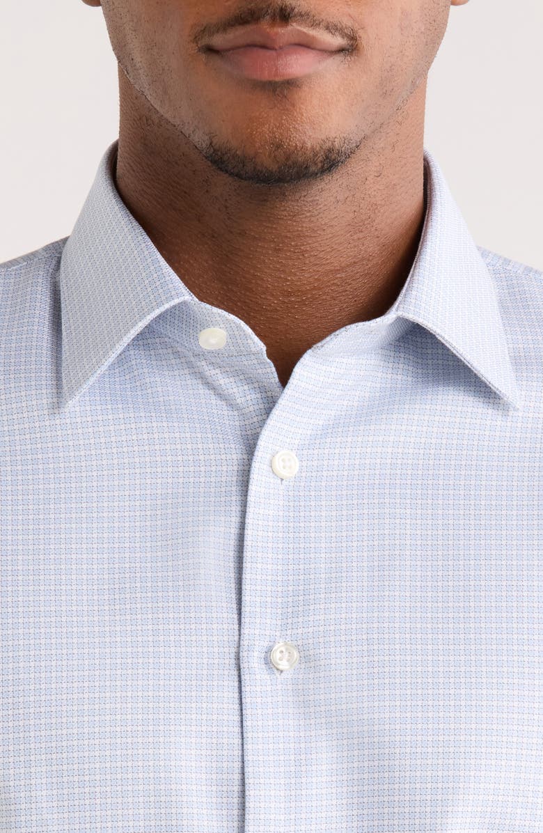 Nordstrom Trim Fit Check Premium Non Iron Cotton Button-Up Shirt, Alternate, color, Blue Marzano Texture