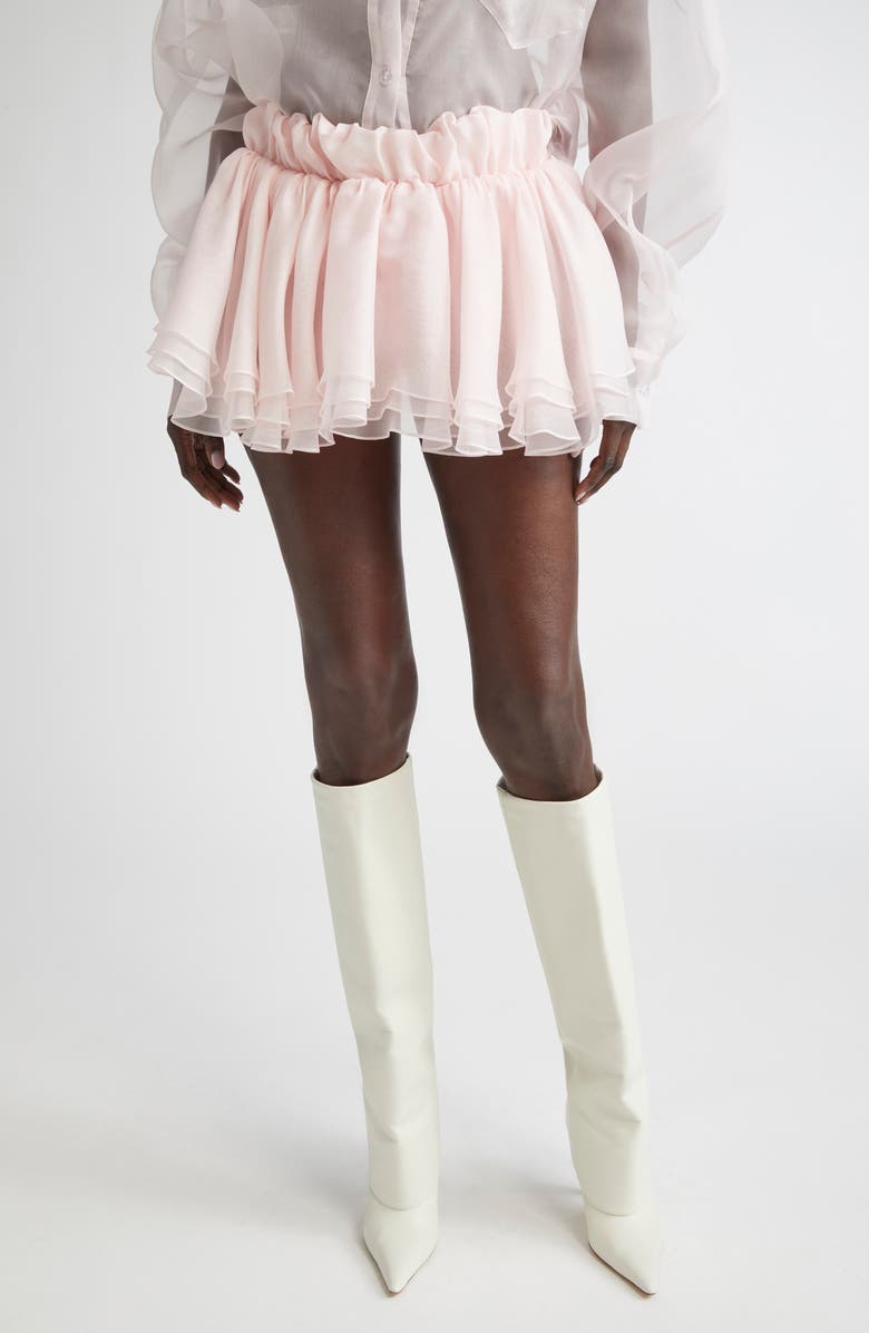 LaQuan Smith Tiered Ruffle Silk Organza Miniskirt, Main, color, Blush