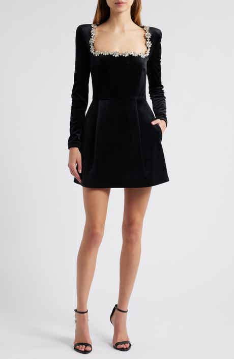 Kimberly Long Sleeve Embellished Velvet Minidress