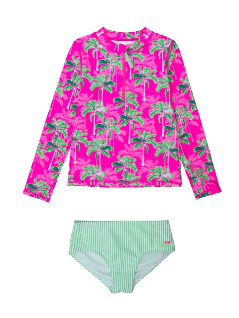 Long Sleeve Zipper Rash Guard 2-Piece Bikini Swimsuit