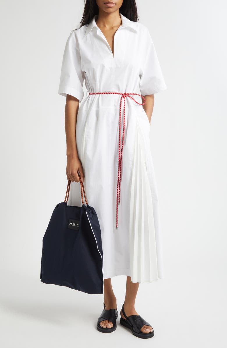 PLAN C Relaxed Belted Cotton Dress, Alternate, color, Optical White
