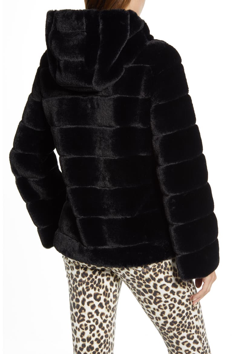 Hooded Faux Fur Jacket, Alternate, color, BLACK
