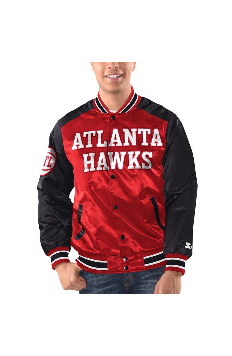 STARTER Men's Starter Red/Black Atlanta Hawks Renegade Satin Full-Snap Varsity Jacket, Alternate, color, Red