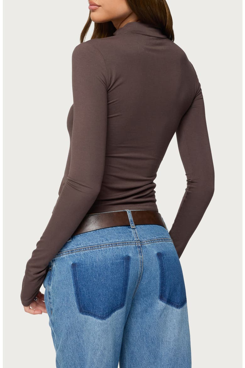 Binta Crop Long Sleeve Mock Neck Top, Alternate, color, BROWN