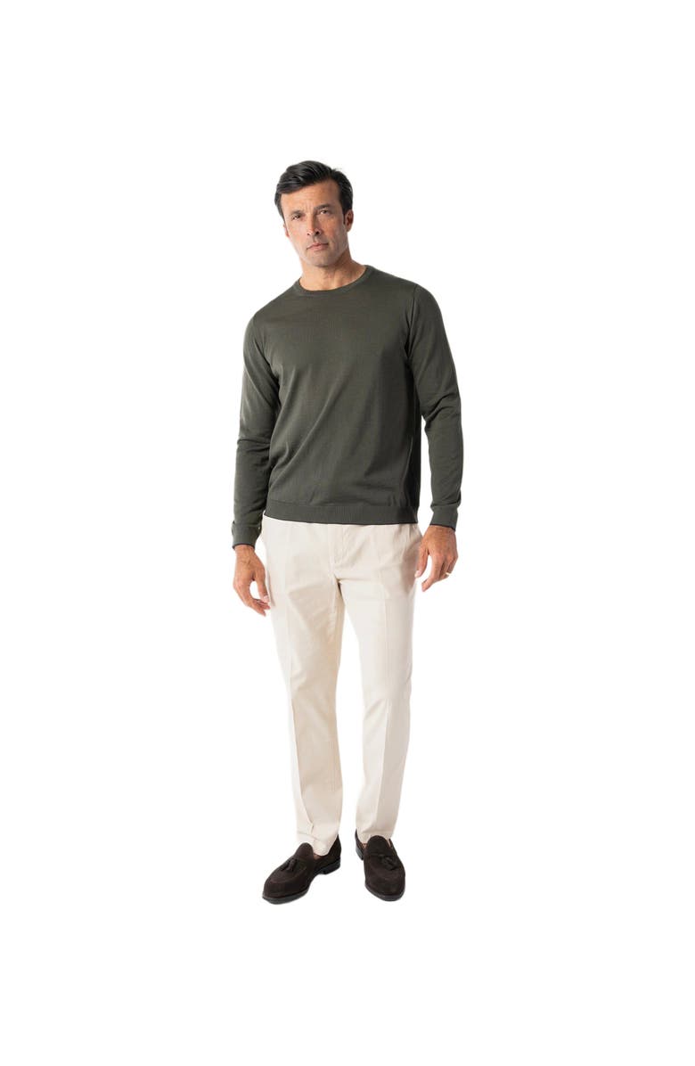 Robert Talbott Keaton Crewneck Sweater, Main, color, Olive Green With Navy Tipping