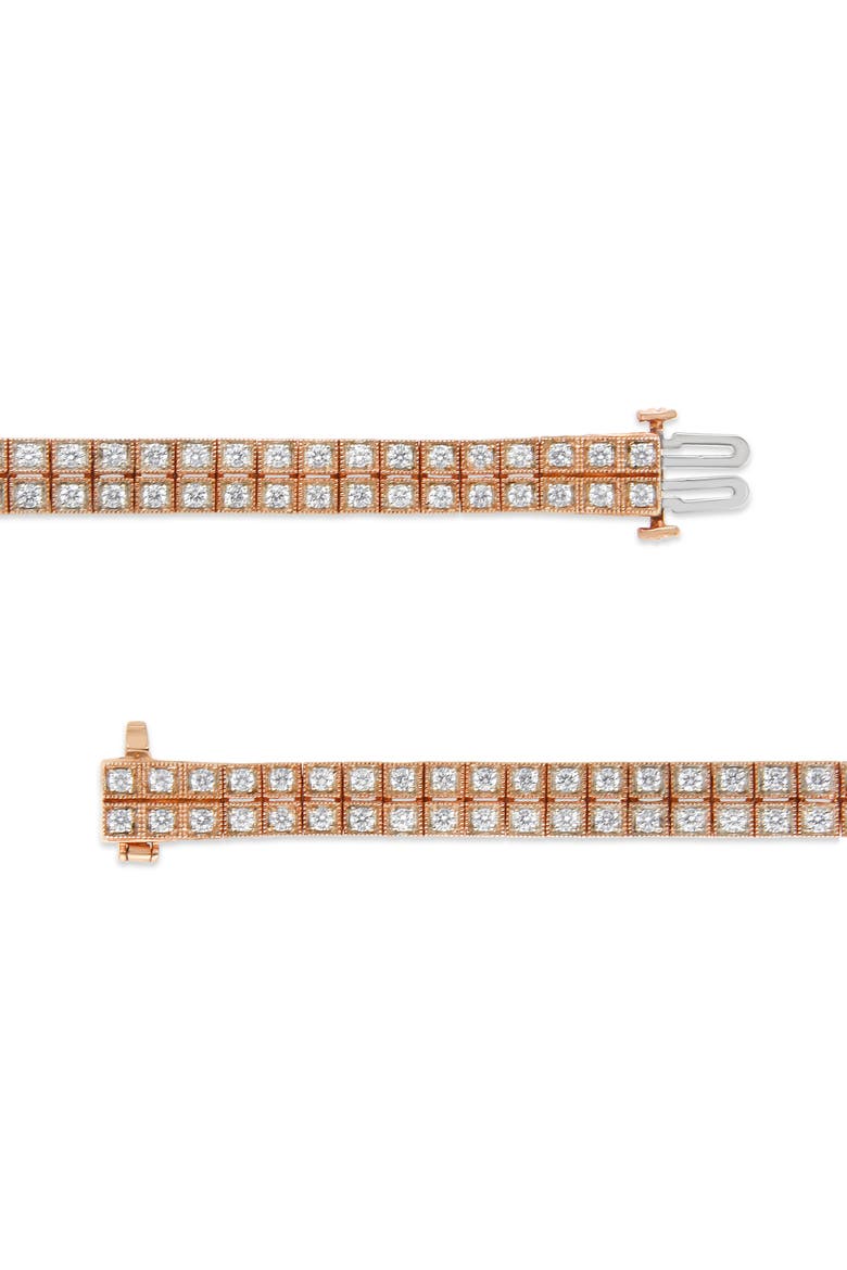 14K Rose Gold 3.0 Cttw Lab Grown Diamond Two Row Milgrain Tennis Bracelet, Alternate, color, Pink