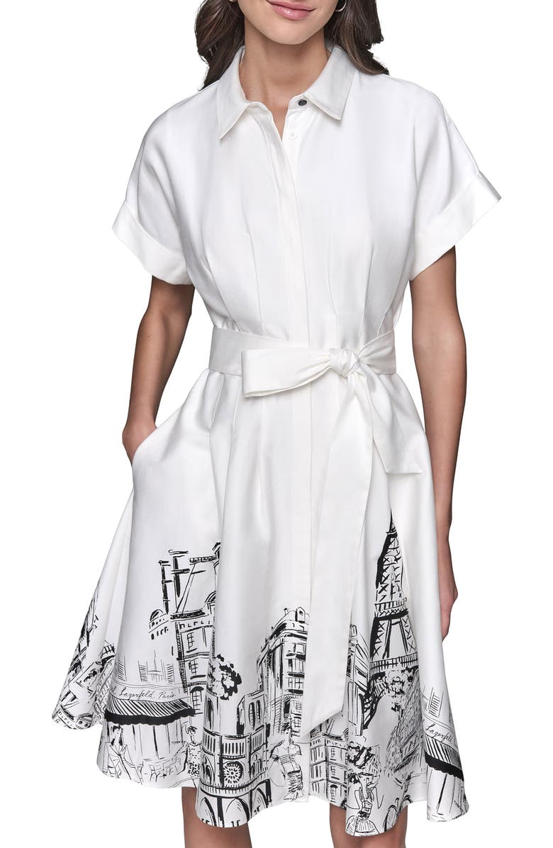 KARL LAGERFELD Print Belted Poplin Shirtdress, Alternate, color,