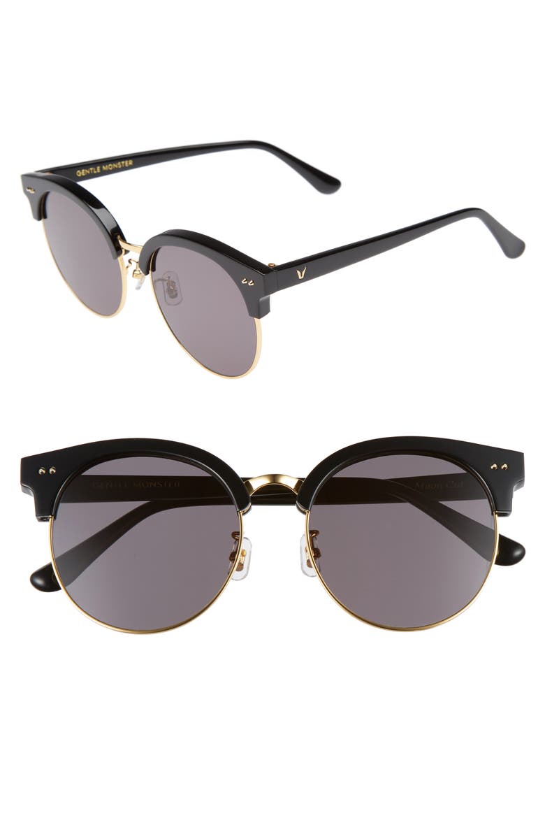 Moon Cut 54mm Rounded Sunglasses, Main, color, BLACK