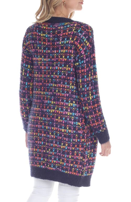 Rain And Rose Multicolor Chenille Longline Cardigan In Blue