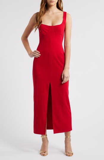 Wayf The Bravado Slit Front Maxi Dress In Red