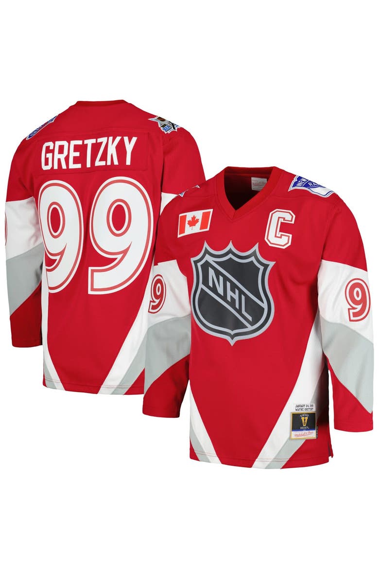 Men's Mitchell & Ness Wayne Gretzky Scarlet  1999 NHL All-Star Game Blue Line Player Jersey, Main, color, Scarlet