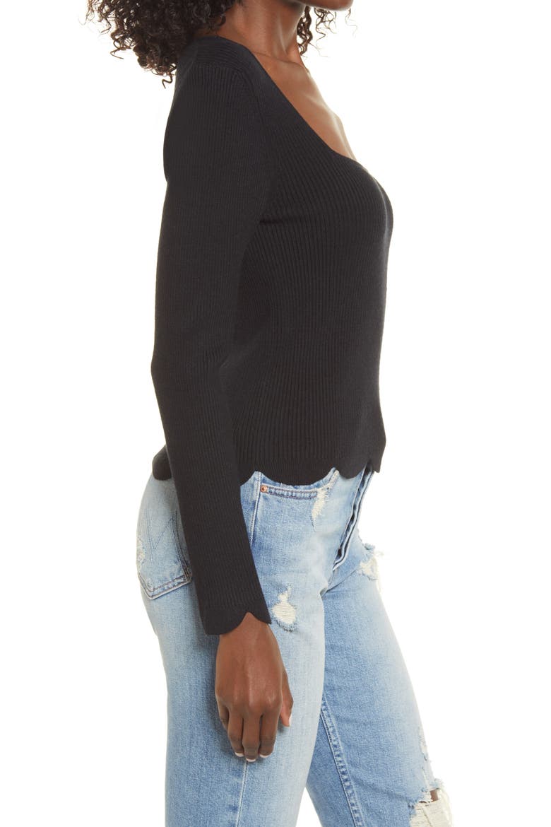 Scallop Hem Sweater, Alternate, color, BLACK