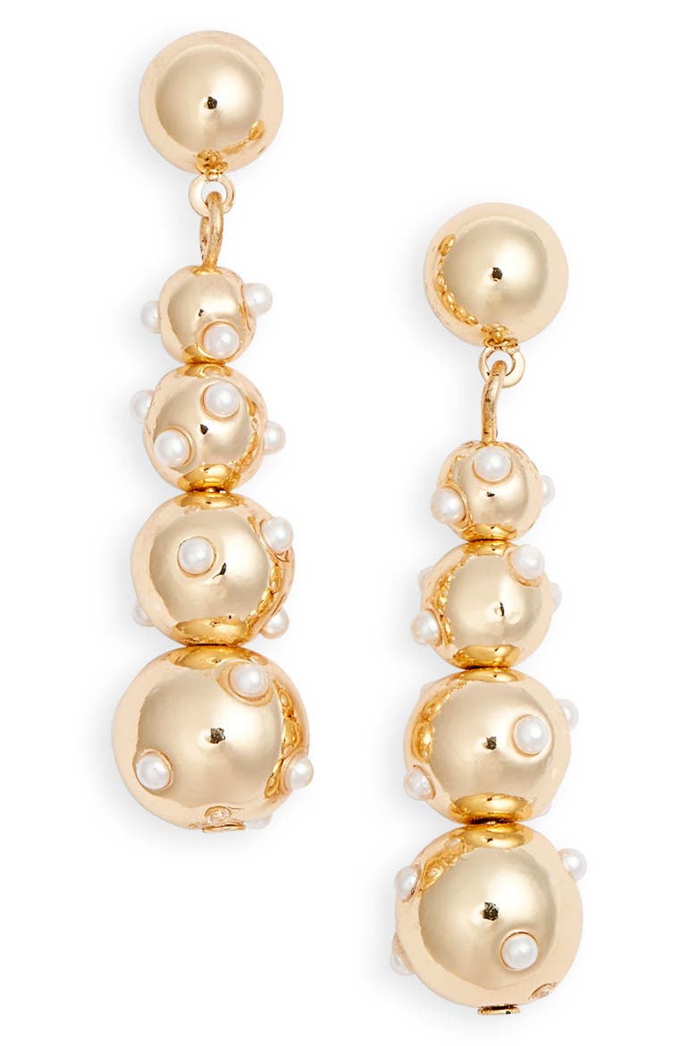 Scattered Faux Pearl Orb Linear Drop Earrings, Main, color, GOLD-WHITE