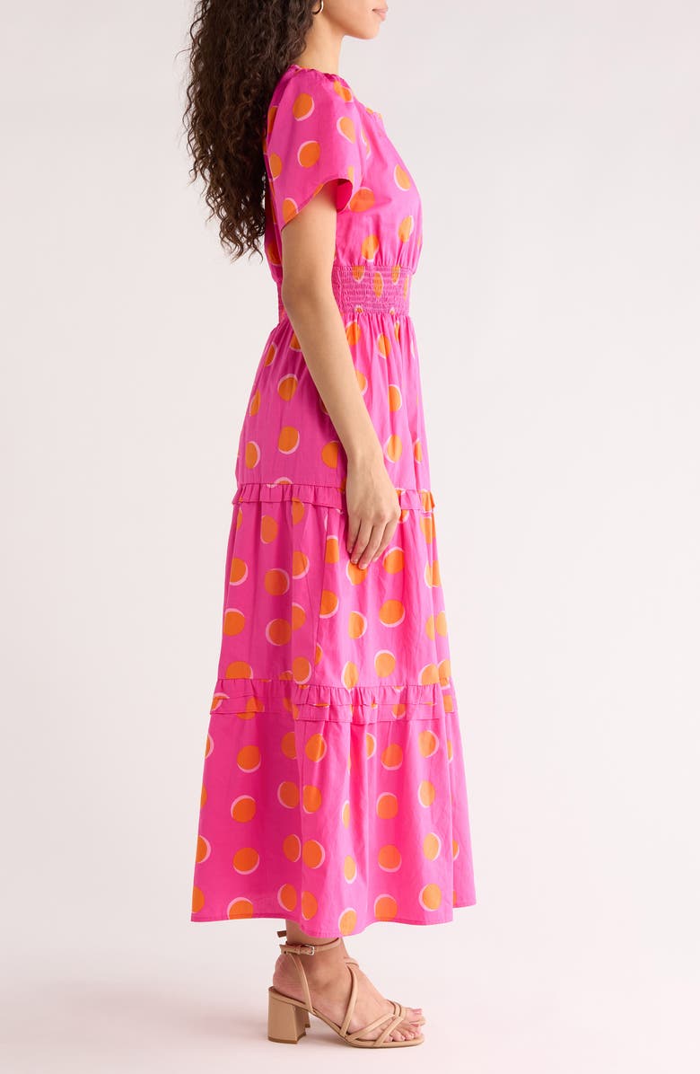 SUGARLIPS Rosy Polka Dot Tiered Cotton Poplin Maxi Dress, Alternate, color, 