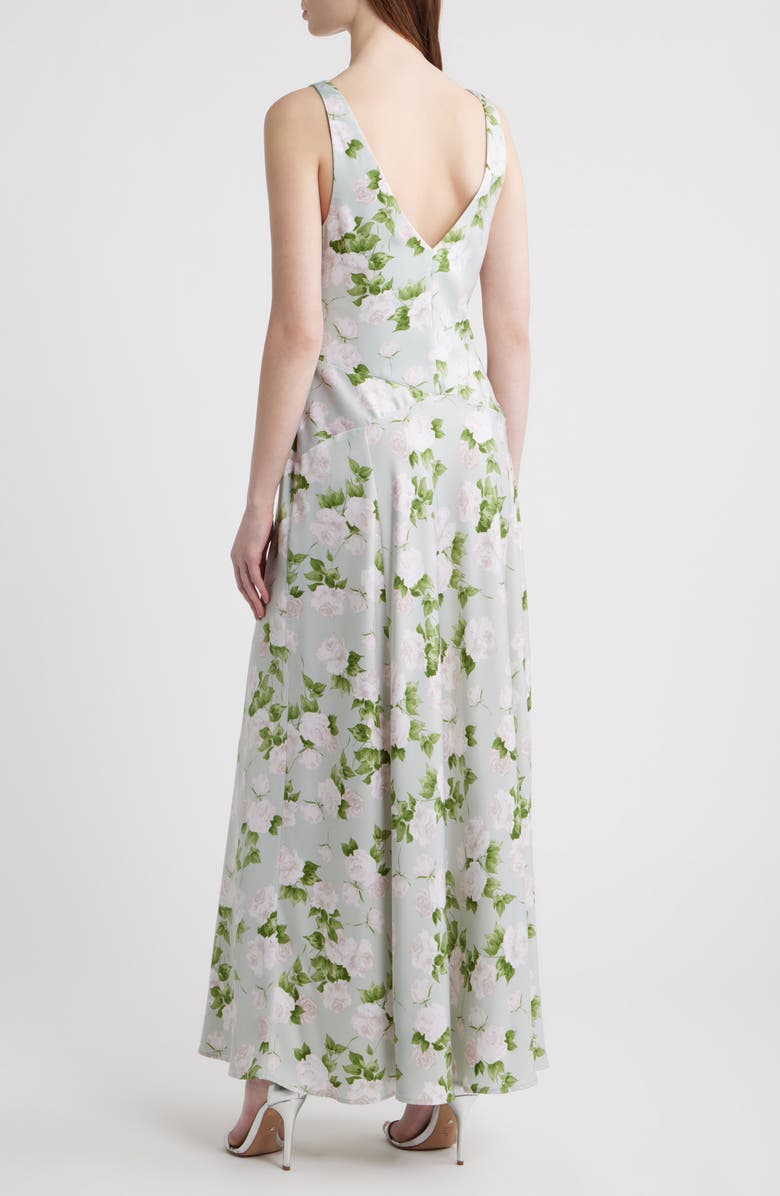 WAYF Lucasta Floral Satin Gown, Alternate, color, Sage Roses