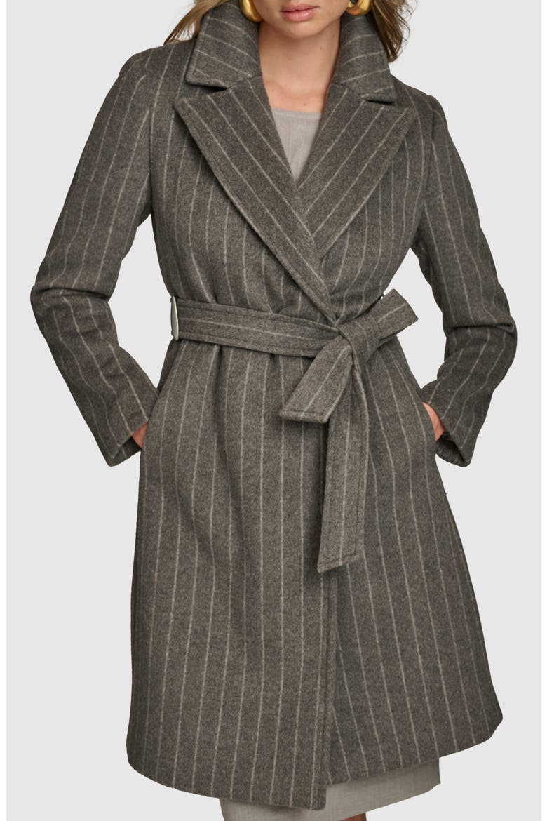 Belted Wool Blend Coat, Main, color, PINSTRIPE
