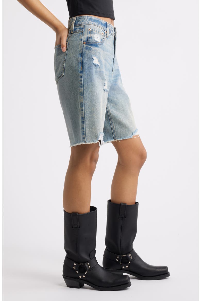 Frayed Mid Rise Denim Jorts, Alternate, color, SABRINA WASH
