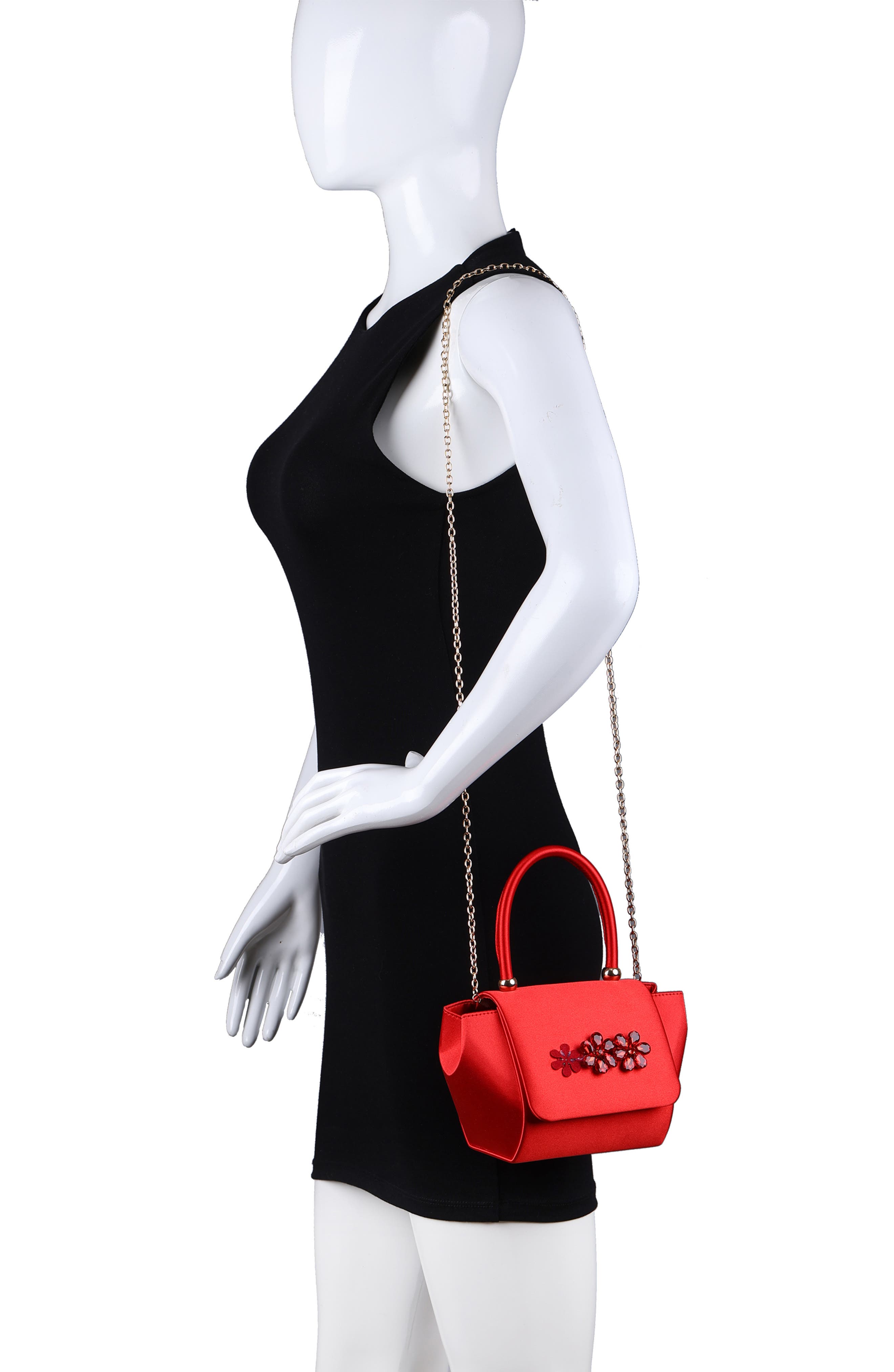 Liz Satin Handbag, Alternate, color, RED