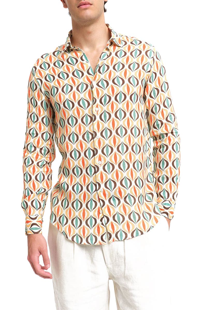 Peninsula Swimwear Cala Cipolla Linen Shirt, Main, color, Beige Multicolor